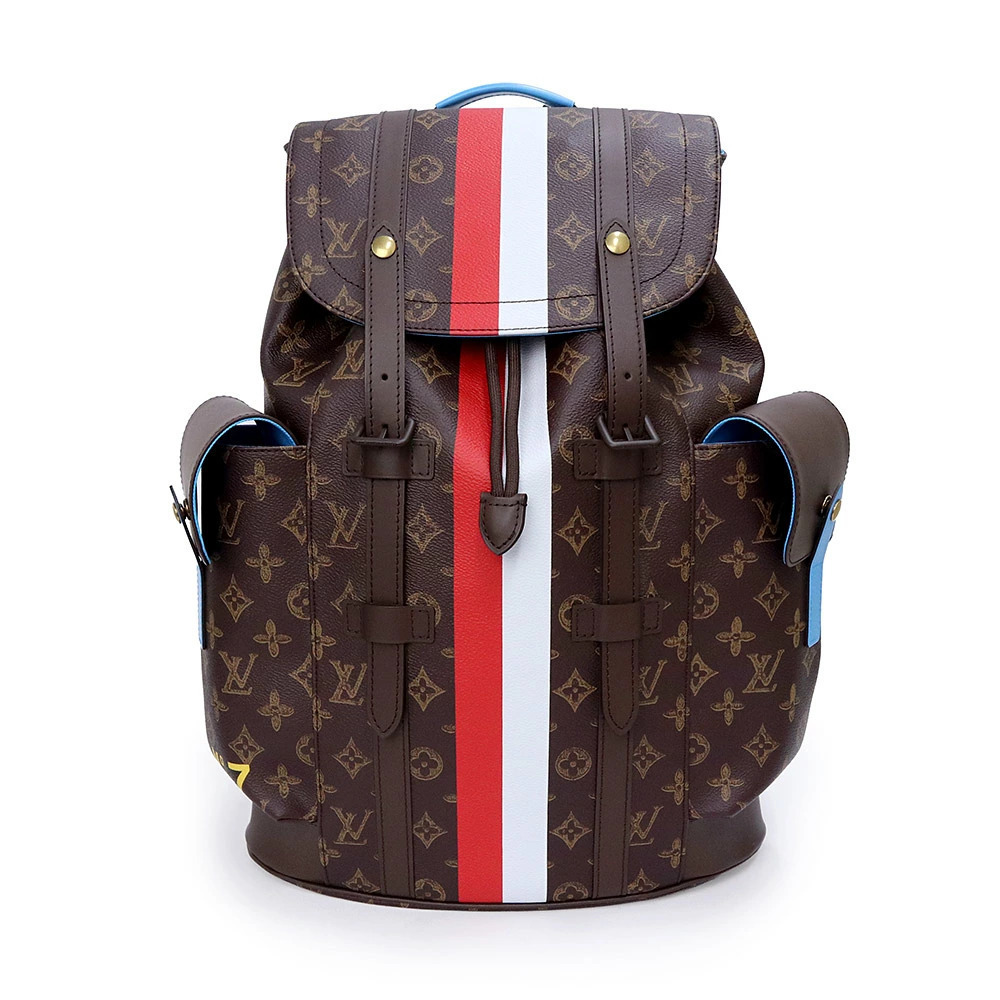 LOUIS VUITTON Christopher Monogram Leather Brown Red White Backpack